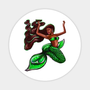 Black mermaid with rainbow fins, red locs Afro hair and brown skin. African American Mermaids Magnet